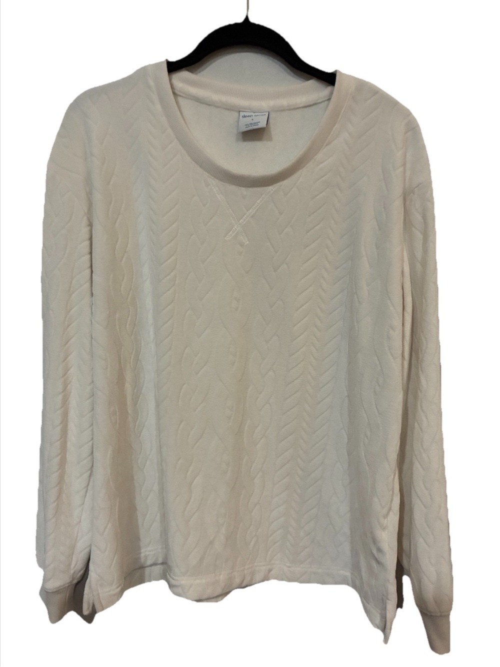 Sleep Sense Women's Cream Cable Knit Pullover Sweatshirt